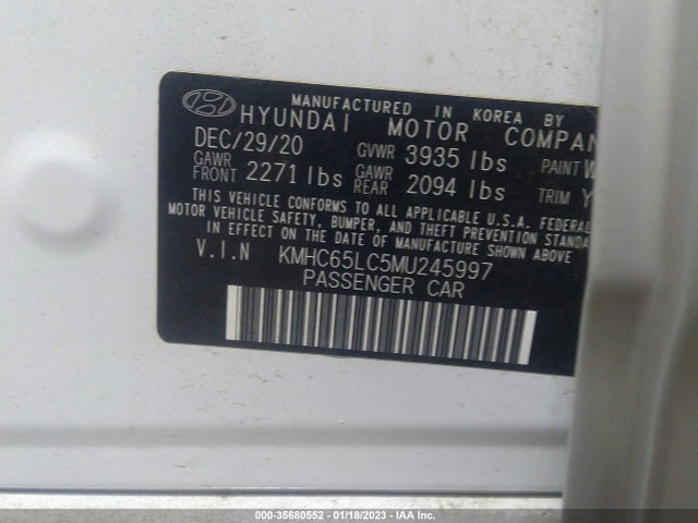 2021 Hyundai Ioniq, VIN: KMHC65LC5MU245997