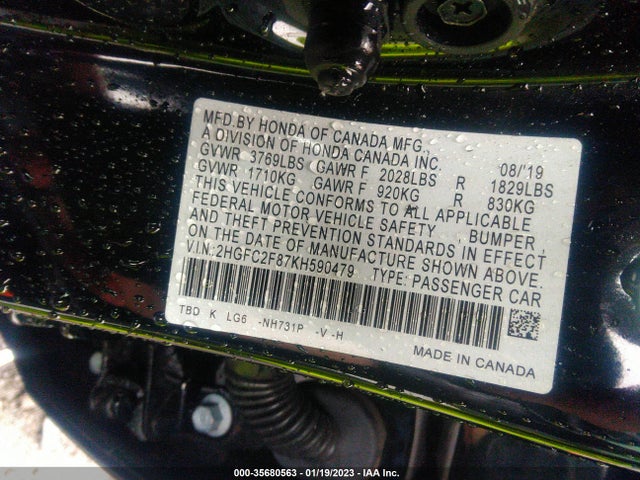 Honda Civic Sport 2019 2HGFC2F87KH590479 Image 9