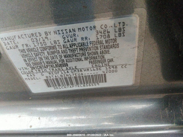 2019 Nissan Versa, VIN: 3N1CN7AP7KL858559