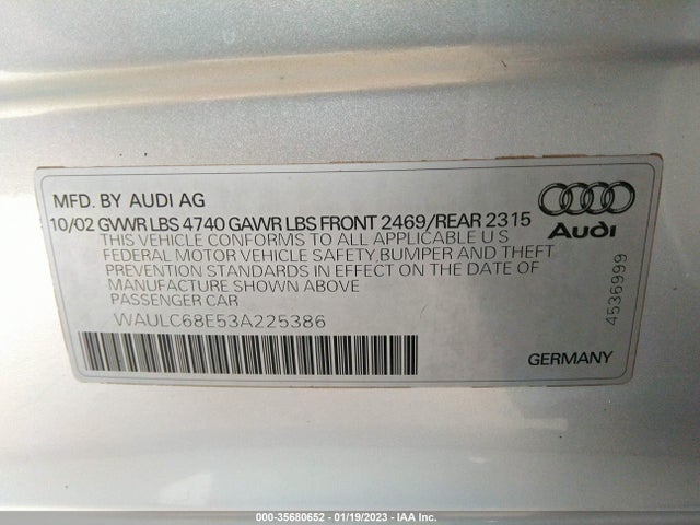 WAULC68E53A225386 Audi A4 1.8T