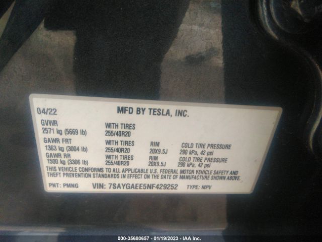 7SAYGAEE5NF429252 Tesla Model Y