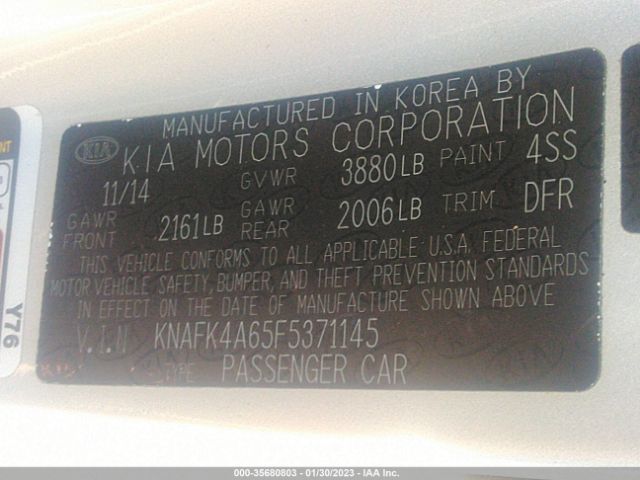 KNAFK4A65F5371145 KIA FORTE LX