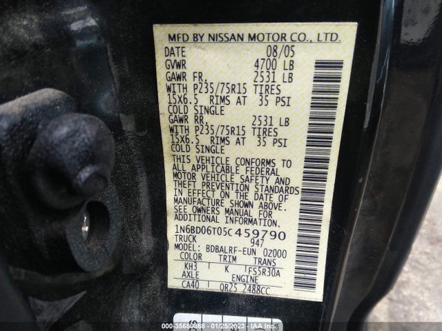 2005 NISSAN FRONTIER 2WD XE VIN: 1N6BD06T05C459790