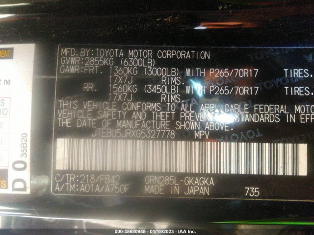 Toyota 4runner Limited/trail/sr5 2016 JTEBU5JRXG5327778 Image 10