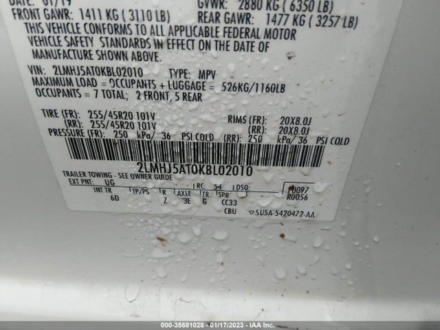 2019 Lincoln MKT, VIN: 2LMHJ5AT0KBL02010
