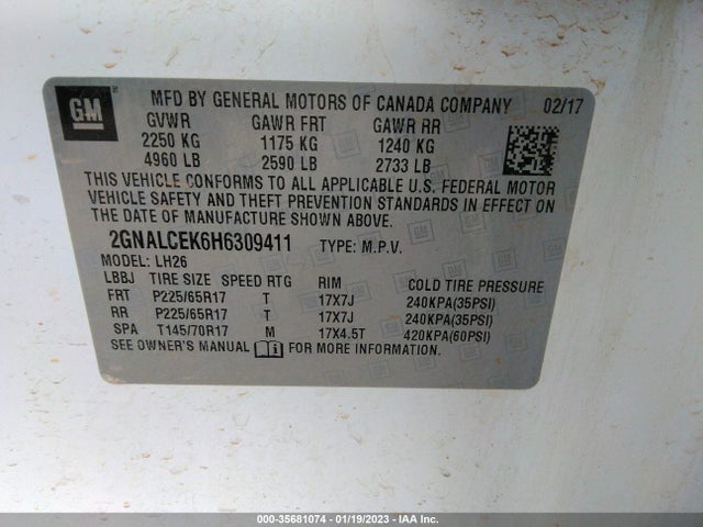 Chevrolet EQUINOX LT 2017 2GNALCEK6H6309411 Image 11