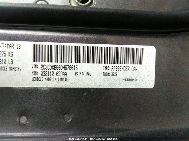 2013 DODGE CHARGER SE VIN: 2C3CDXBG0DH678015