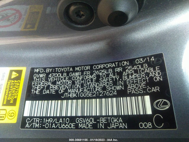 Lexus ES 350 2014 JTHBK1GG5E2127624 Image 9