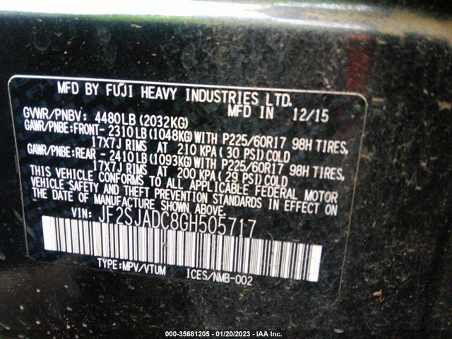 2016 Subaru Forester, VIN: JF2SJADC8GH505717