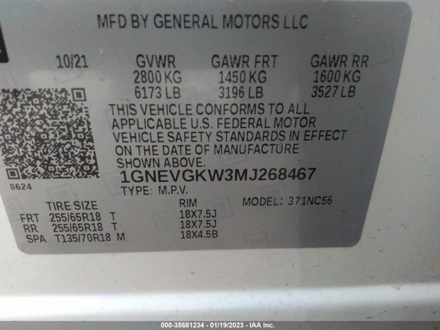 Chevrolet Traverse Lt Cloth 2021 1GNEVGKW3MJ268467 Image 9