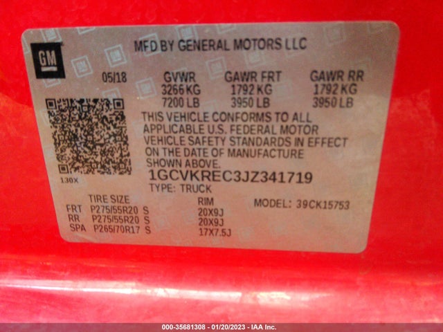 2018 Chevrolet Silverado 1500, VIN: 1GCVKREC3JZ341719