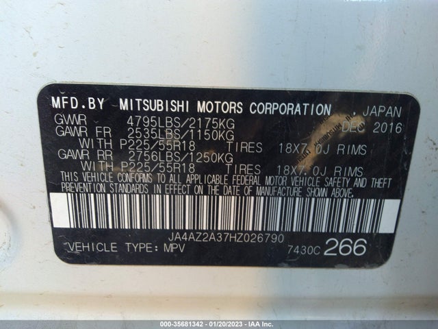 2017 Mitsubishi Outlander, VIN: JA4AZ2A37HZ026790