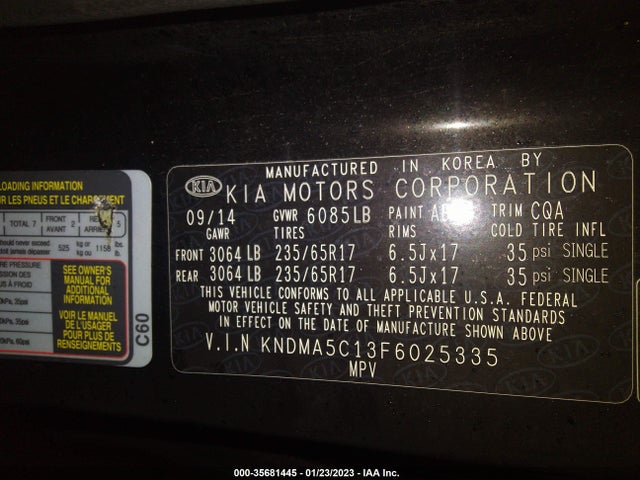 KIA Sedona L 2015 KNDMA5C13F6025335 Image 9