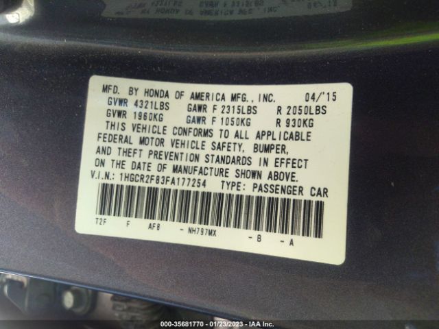 1HGCR2F83FA177254 Honda Accord Sedan Ex-l