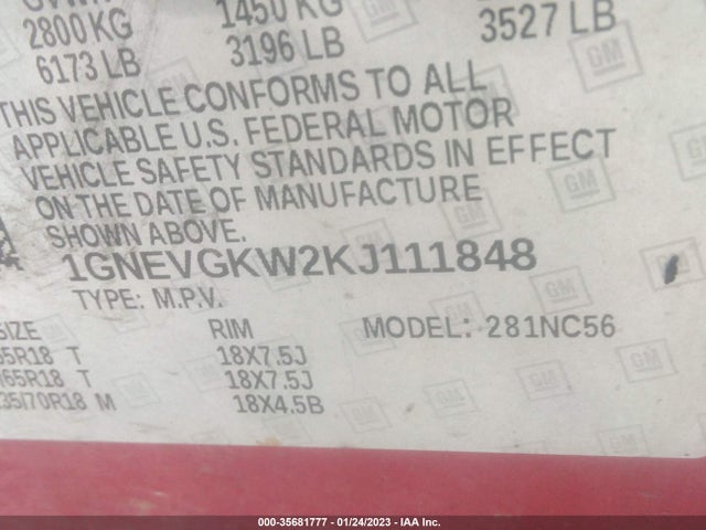 2019 Chevrolet Traverse, VIN: 1GNEVGKW2KJ111848