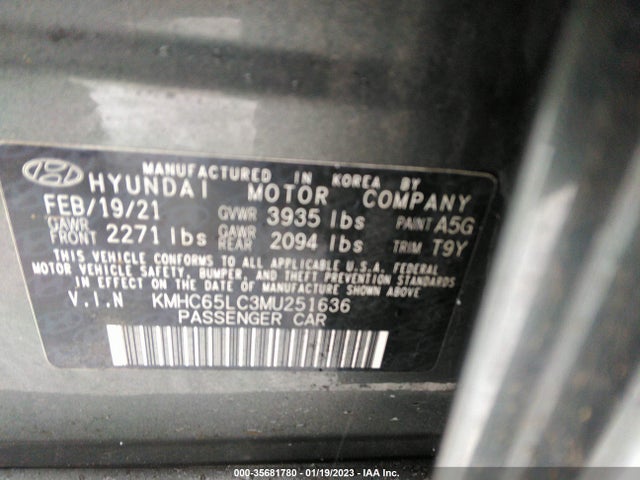 2021 Hyundai Ioniq, VIN: KMHC65LC3MU251636