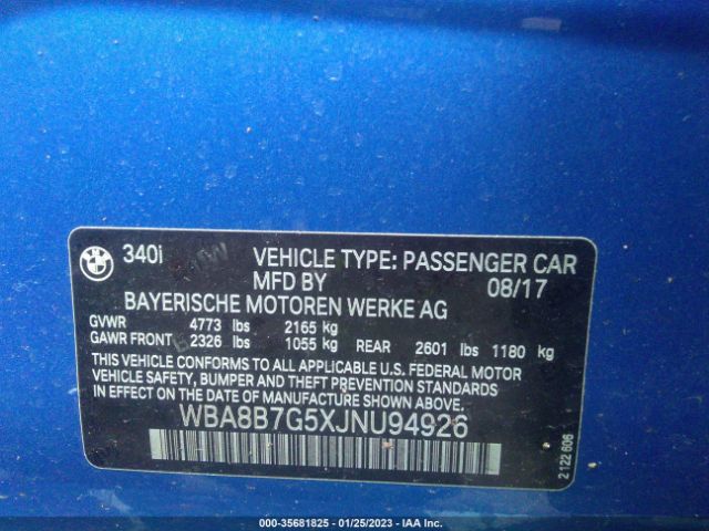 WBA8B7G5XJNU94926 BMW 3 Series 340i Xdrive