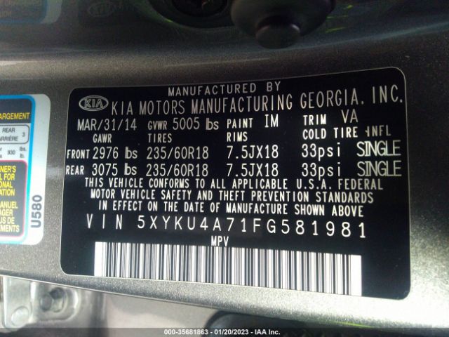 5XYKU4A71FG581981 KIA SORENTO EX