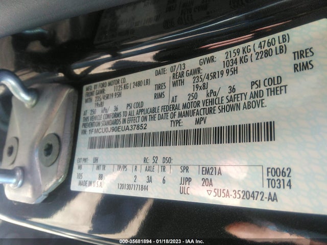 2014 FORD ESCAPE TITANIUM VIN: 1FMCU0J90EUA37852