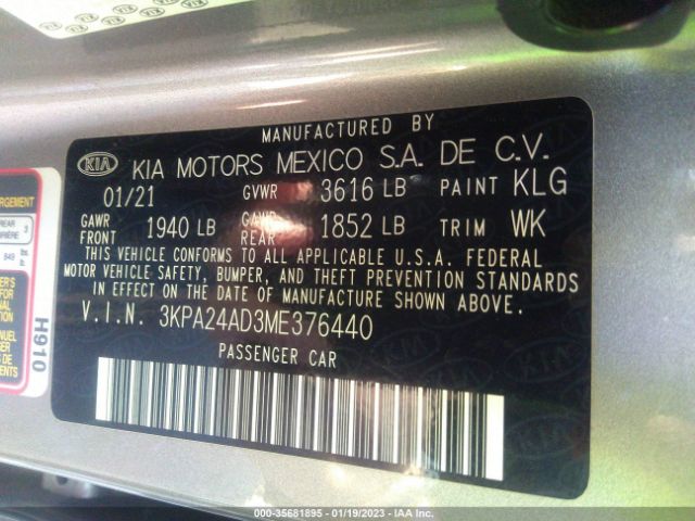 3KPA24AD3ME376440 KIA RIO S