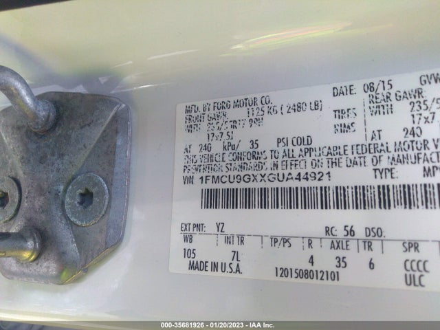 Ford ESCAPE SE 2016 1FMCU9GXXGUA44921 Image 9