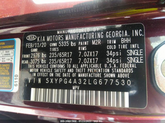 5XYPG4A32LG677530 KIA SORENTO LX