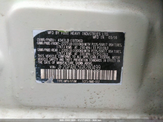 2016 SUBARU CROSSTREK PREMIUM VIN: JF2GPABC5G8280499
