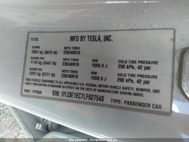 Tesla Model 3 Performance 2020 5YJ3E1EC7LF627548 Image 9