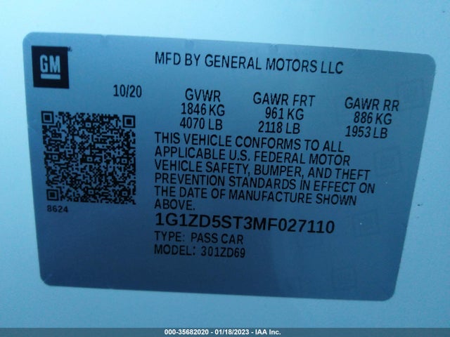 Chevrolet MALIBU LT 2021 1G1ZD5ST3MF027110 Image 9