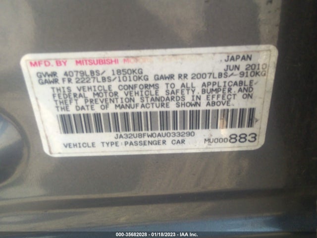 JA32U8FW0AU033290 Mitsubishi LANCER GTS