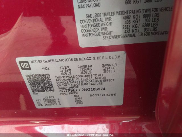 3GTP9EEL2NG106974 GMC Sierra 1500 Limited At4