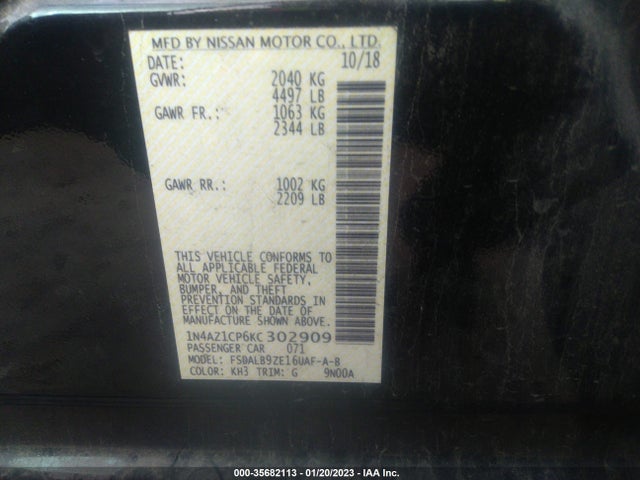 2019 Nissan Leaf, VIN: 1N4AZ1CP6KC302909