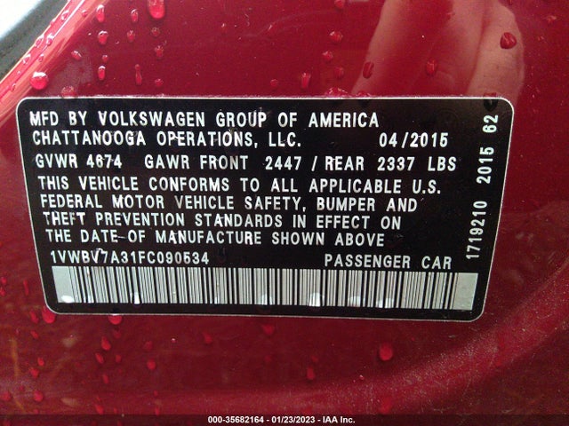 1VWBV7A31FC090534 Volkswagen Passat 2.0l Tdi Se W/sunroof