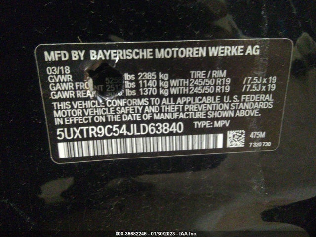 2018 BMW X3, VIN: 5UXTR9C54JLD63840