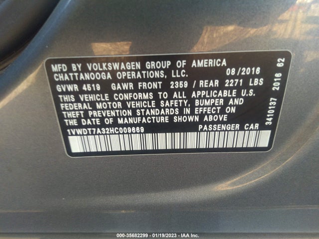 1VWDT7A32HC009669 Volkswagen Passat R-line W/comfort Pkg