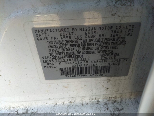 2017 NISSAN SENTRA SV VIN: 3N1AB7AP8HL673008