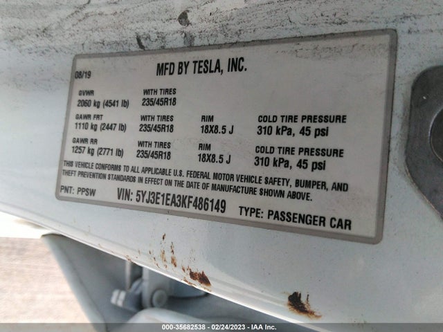 2019 TESLA MODEL 3 5YJ3E1EA3KF486149 Photo 8