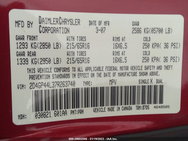 Dodge Grand Caravan Sxt 2007 2D4GP44L37R263740 Image 10