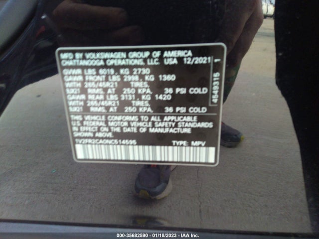 1V2FR2CA0NC514595 Volkswagen Atlas 3.6l V6 Sel Premium