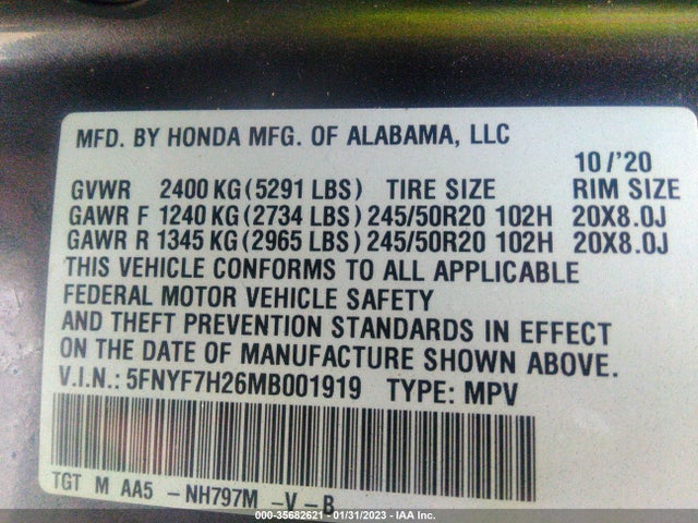 2021 Honda Passport, VIN: 5FNYF7H26MB001919