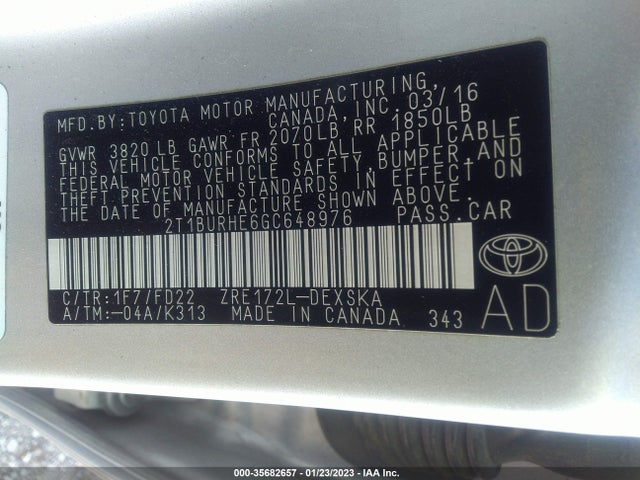 Toyota Corolla 2016 2T1BURHE6GC648976 Image 10
