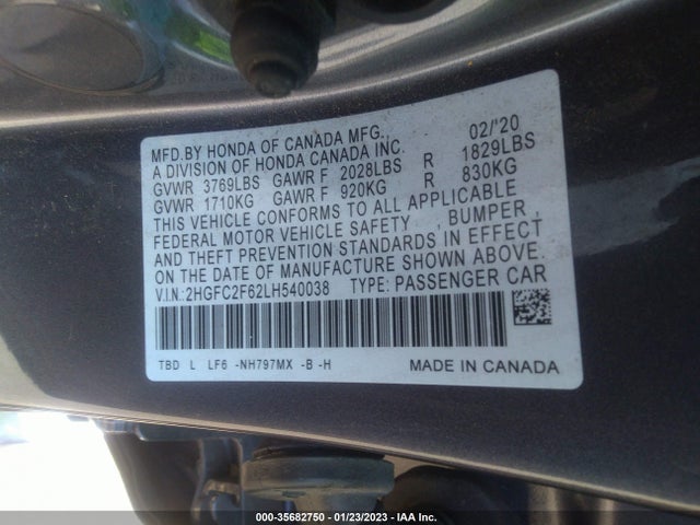 Honda Civic Sedan Lx 2020 2HGFC2F62LH540038 Image 10