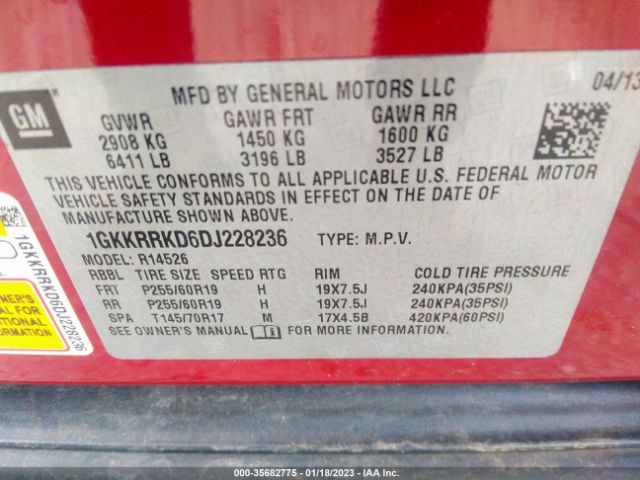 1GKKRRKD6DJ228236 GMC ACADIA SLT
