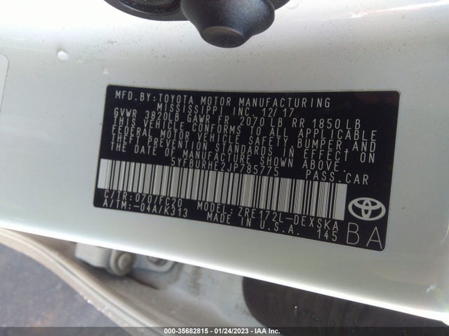 35682815 :رقم المزاد ، 5YFBURHE2JP785775 vin ، 2018 Toyota Corolla Se مزاد بيع