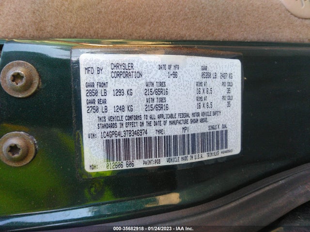 1996 CHRYSLER TOWN & COUNTRY LXI VIN: 1C4GP64L3TB346974