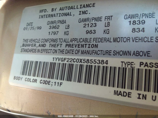 1999 MAZDA 626 ES/LX VIN: 1YVGF22C0X5855384