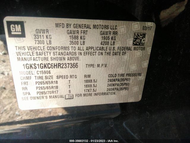 1GKS1GKC6HR237366 GMC Yukon Xl Slt