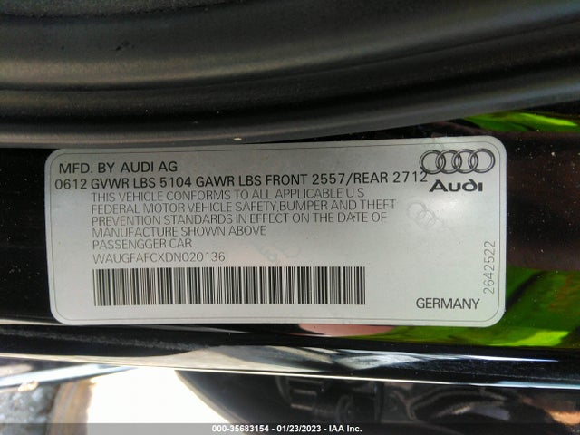 2013 AUDI A6 2.0T PREMIUM PLUS VIN: WAUGFAFCXDN020136
