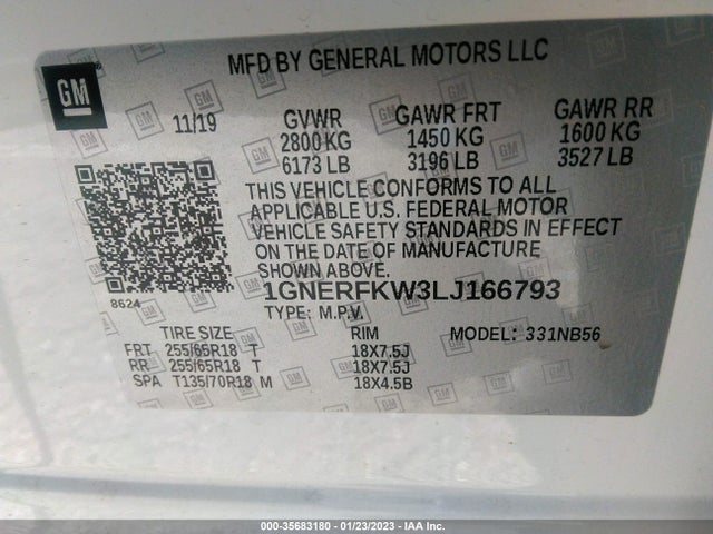 2020 Chevrolet Traverse, VIN: 1GNERFKW3LJ166793