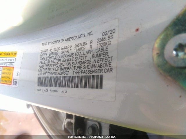 2020 Honda Accord, VIN: 1HGCV3F58LA007507